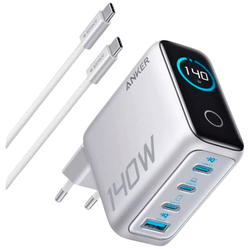 Anker USB 3-USB-C Snellader 140W + Kabel Zilver