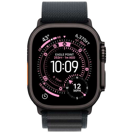 Apple Watch Ultra 3 49mm Zwart (Zwarte Nylon Band M)