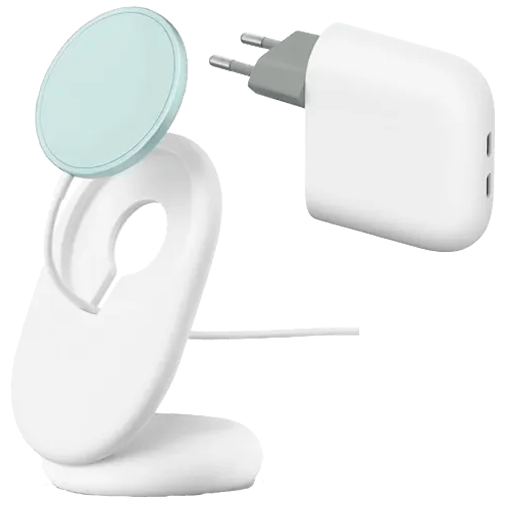 Google Flex 67W Dual USB-C Snellader Wit & Google Pixelsnap Draadloze Snellader met Standaard Wit